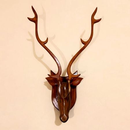 Handcrafted Wood Deer Head Wall Hanging